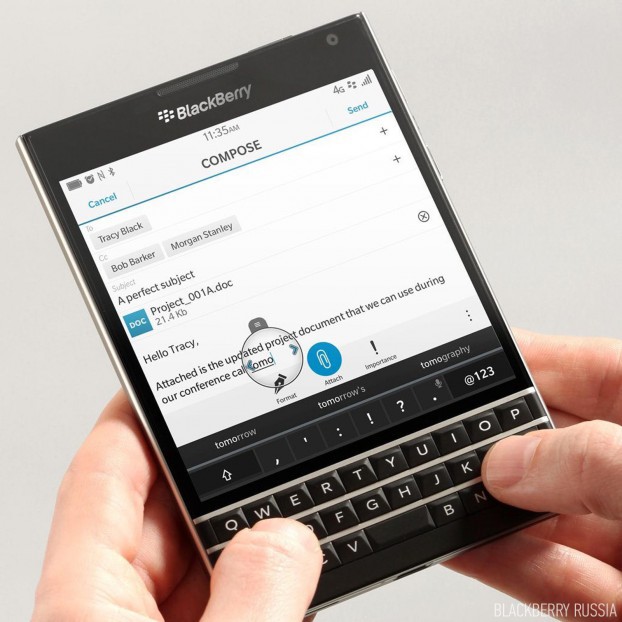 blackberry passport печать текста
